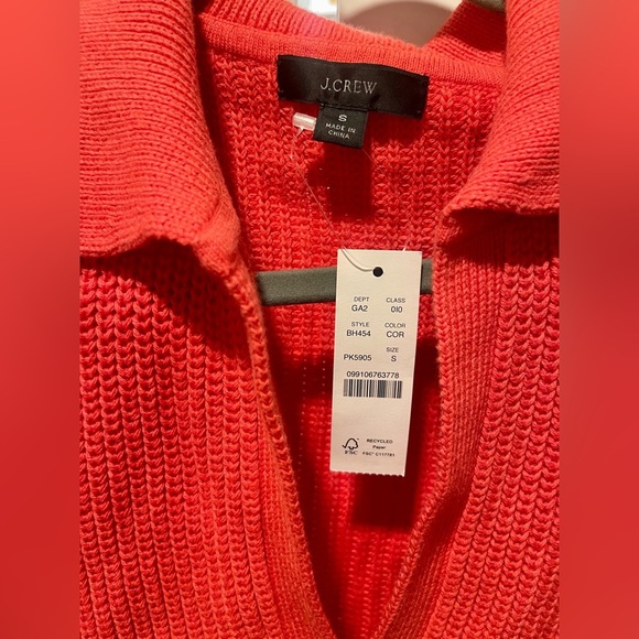 NEW WITH TAGS! J.Crew Collared Cotton Beach Sweater, Coral Color, Size Small - Picture 3 of 5